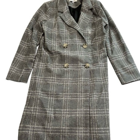 L'Academie Jackets & Blazers - L'Academie Gray Plaid Double-Breasted Wool Blend Trench Coat
